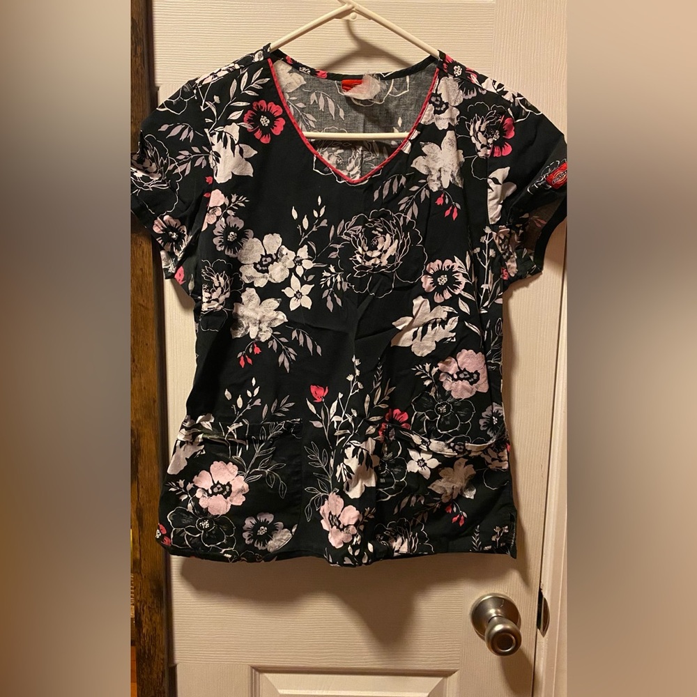Dickies Black Floral Scrub Shirt